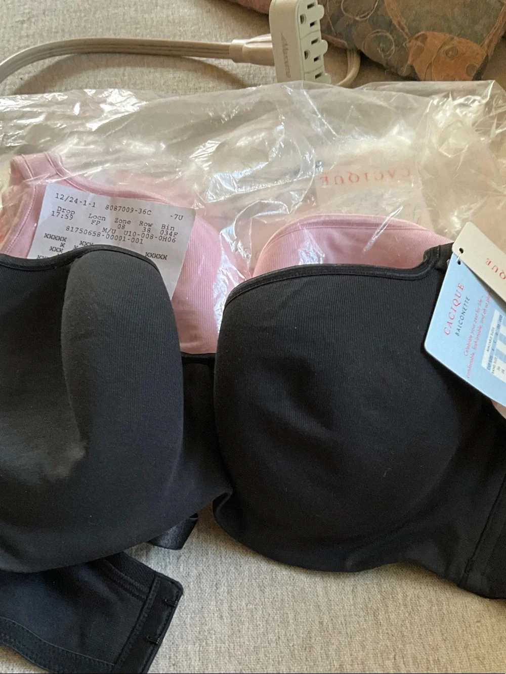 Cacique Black Balconette Bra with Pink Tag